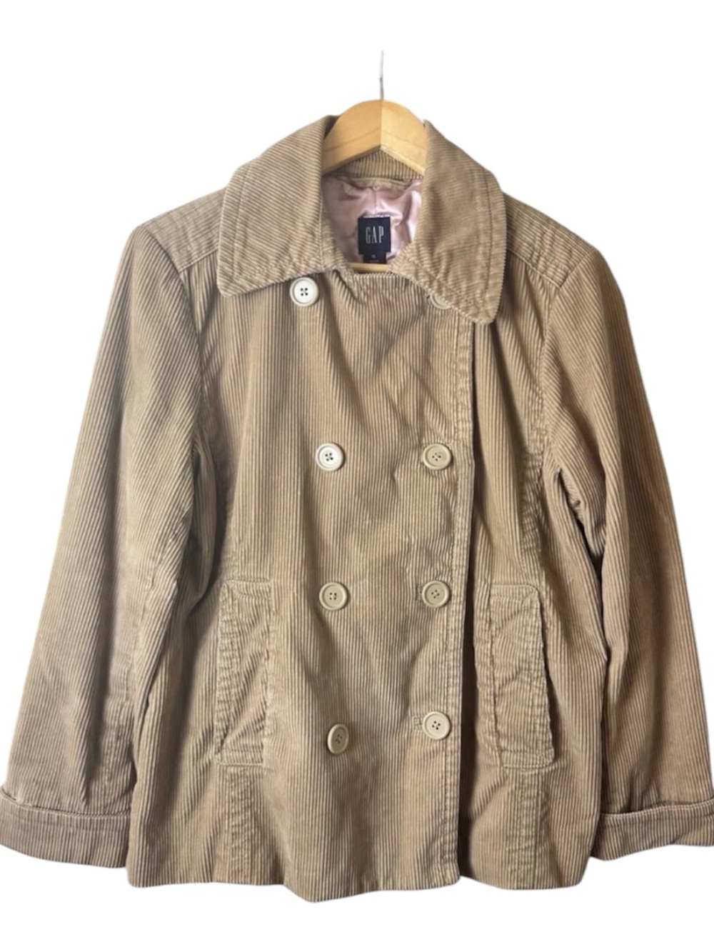 Gap Corduroy Pea Coat Women’s Size XL Tan Boho Classic Preppy Neutral Minimalist